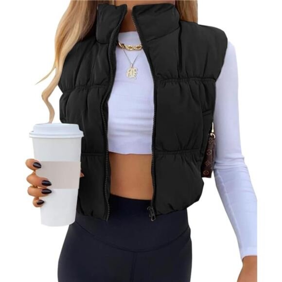 Jackets & Blazers - Women's Crop Puffer Vest Winter Black